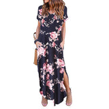 Women Short Sleeve Round Neck Floral Print Casual Loose Dress