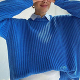 Women Solid Knitted Thickening Long Sleeve Oversized Sweater