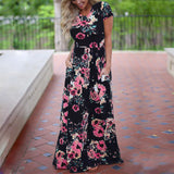 Women Long Maxi Floral Print Boho Short Sleeve Tunic Vestidos Dress Plus Sizes
