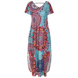 Women Short Sleeve Round Neck Floral Print Casual Loose Dress