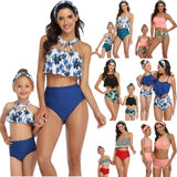 Rubylong Ruffles Mom Kid Matching Swimsuit Brazilian High Waist Bikini Set Push Up