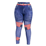 Women High Waist Jean Plus Size 3D Print American Flag Pants