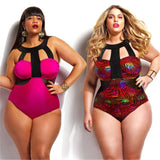 High Waist Floral Printing One Piece Push up Padded Halter Plus Size Swimwear