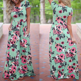 Women Long Maxi Floral Print Boho Short Sleeve Tunic Vestidos Dress Plus Sizes