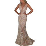 Womens Sequins Deep V Formal Long Length Sleeveless Maxi Dress