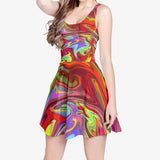 Neon Graffiti Women's Sleeveless Midi Casual Flared Skater Dress