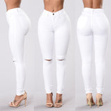 Women High Waist Skinny Boyfriend Hole Vintage Slim Ripped Denim Pencil Jean Pants