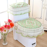 Lace 3 Piece Set Toilet Seat Cover U-shaped Mat Bathroom Decoration