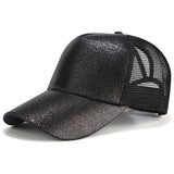 Glitter Ponytail Baseball Snapback Mesh Cap Messy Bun Adjustable Hat