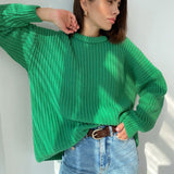Women Solid Knitted Thickening Long Sleeve Oversized Sweater