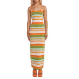 Women Geometric Print Long Spaghetti Straps Backless Sling Dress