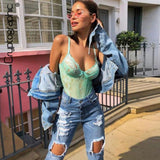 Women Sheer Lace Bodysuit Backless Transparent Mesh Bow Jumpsuit