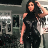 Women's Sexy Halter Off Shoulder Sequin Jumpsuit