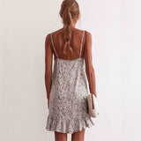Women Floral Print V Neck Sleeveless Spaghetti Strap Mini Ruffle Sundress