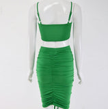 Women Drawstring Backless Sleeveless Top Short Skirt Two Piece Set