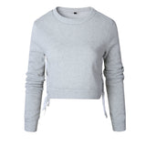 Women Sexy Slit Lacing Pullover Solid Long Sleeve Crop Top