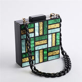 Gnirue Acrylic Handbags Women Clutch Cute Green Gold Luxury Square Vintage