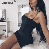 Women Articat Bodycon Sleeveless Strapless Spaghetti Short Mini Dress