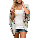 Women Kimono Loose Shawl Cardigan Floral Printed Chiffon Tops