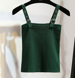 Women Slim Knitting Tank Crop Camisole Solid Adjustable Straps Top