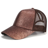 Glitter Ponytail Baseball Snapback Mesh Cap Messy Bun Adjustable Hat