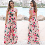 Women Long Maxi Floral Print Boho Short Sleeve Tunic Vestidos Dress Plus Sizes