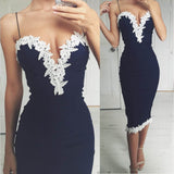 Womens Slim Sleeveless Spaghetti Strap V-Neck Bodycon Pencil Sheath Dress