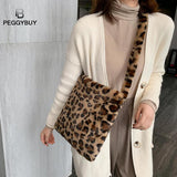 Women Leopard Plush Vintage Large Capacity Shoulder Bag
