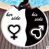 Large Round Beach Towel His Her Side Adults Couples Microfiber Tassel Bath