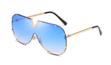 LEIDISEN Unisex One Piece Designer High Quality Oversized Metal UV400 Mirror Sunglasses