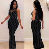 Women's Slim European American Mesh Diamond Dress