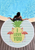 Flamingo Round Beach Towel Tassels Microfiber Picnic Blanket Cover Up