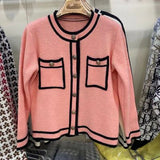 Women's O-neck Long Sleeve Pockets Knitted Cardigan Top