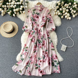 Women Print Chiffon Beach Long Midi Big Swing Boho Dress