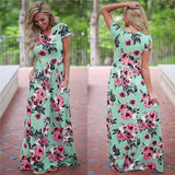 Women Long Maxi Floral Print Boho Short Sleeve Tunic Vestidos Dress Plus Sizes