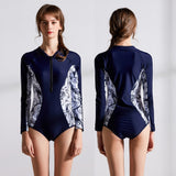 Women Water Sports One Piece Print Long Sleeve Swimwear Rash Guard Swimsuit