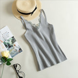 Women Hook Flower Lace Solid Stitching V-Neck Knitted Sleeveless Tops