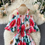 Women's Seaside Holiday Wear Hollow Out Off Shoulder Strapless Short Sleeve Slim Dress