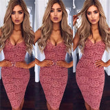 Women Lace Elegant Bodycon V-Neck Spaghetti Strap Knee-Length Dress