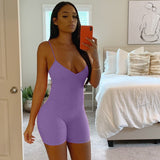 Women Sleeveless V Neck Bodycon Rompers Spaghetti Strap Short Jumpsuit Outfit