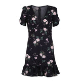 Women Floral Short Sleeve V Neck Bohemian Mini Dress