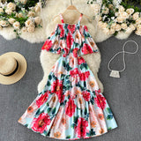 Women's Seaside Holiday Wear Hollow Out Off Shoulder Strapless Short Sleeve Slim Dress