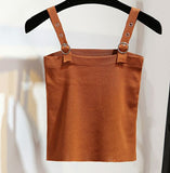 Women Slim Knitting Tank Crop Camisole Solid Adjustable Straps Top
