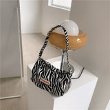 Women Vintage Zebra Pattern Shoulder Plush Fur Tote Bag