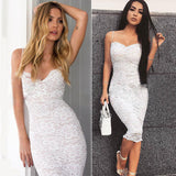 Women Lace Elegant Bodycon V-Neck Spaghetti Strap Knee-Length Dress