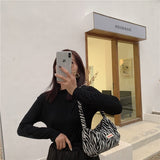Women Vintage Zebra Pattern Shoulder Plush Fur Tote Bag