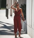 Women V Neck Bodysuit Belt Floral Overalls Print Jumpsuit