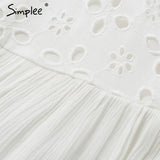 Simplee Women Elegant V Neck Embroidery Ruffle Pleated Cotton Lace Up Sleeveless Dress