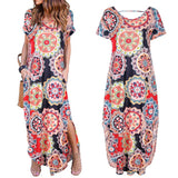Women Short Sleeve Round Neck Floral Print Casual Loose Dress