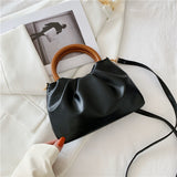 Cloud Pleated Simple Wooden Handle French Style Small Bag